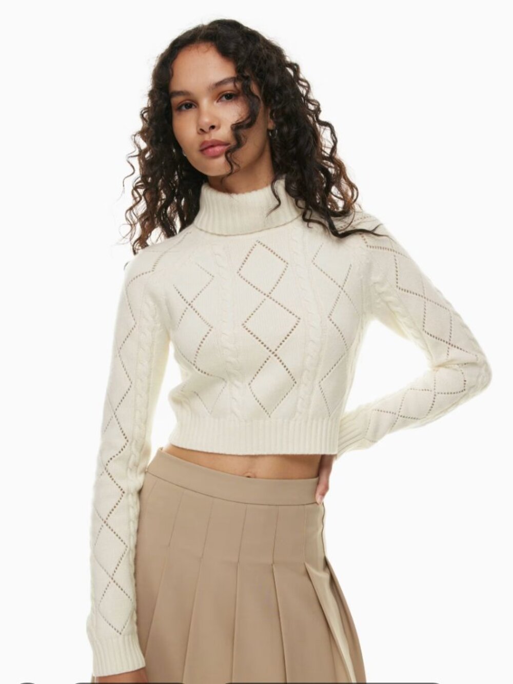 Sunday Best Aritzia Jones Diamond Knit Turtleneck Sweater Cream Large